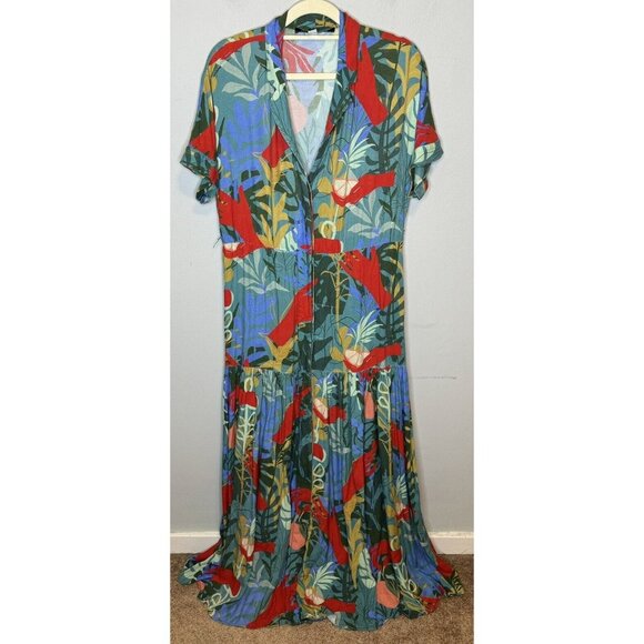 Hutch Rigby Tropical Floral Button Front Maxi Shirt Dress Size Small Pal… - Picture 2 of 12